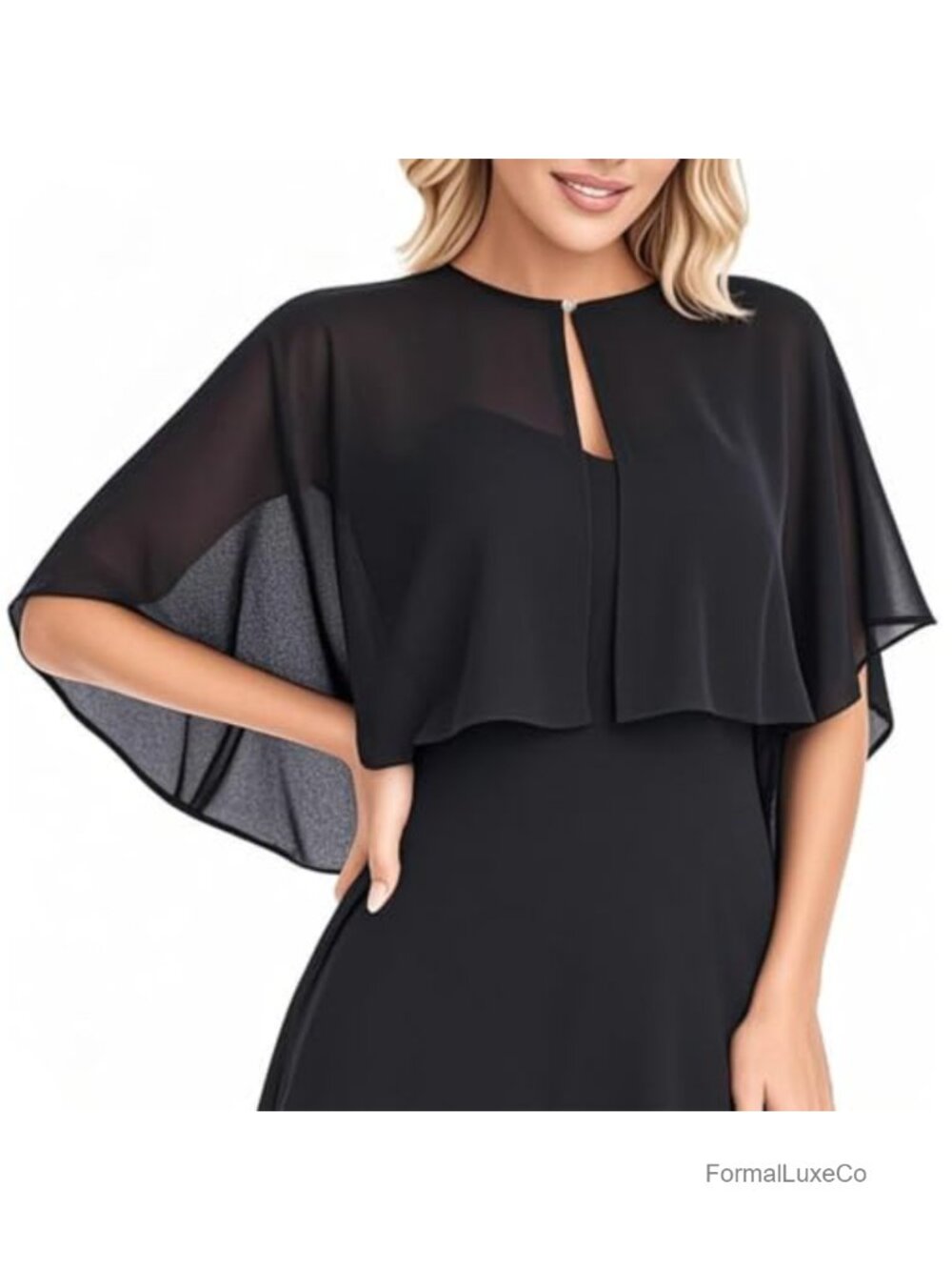 Chiffon Shawl Wrap Pearl Button Formal Evening Dress Cover Up